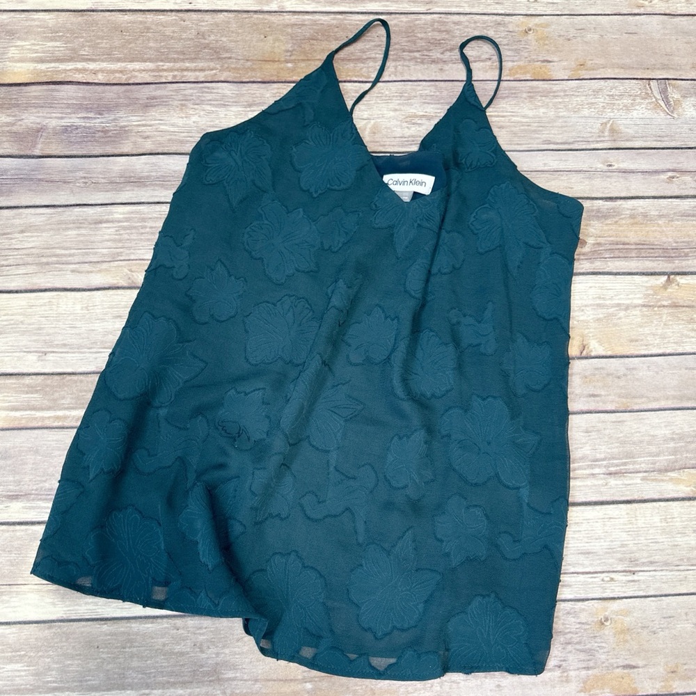Calvin Klein Womens Jacquard V-Neck Lined Cami Dark Green Size PM